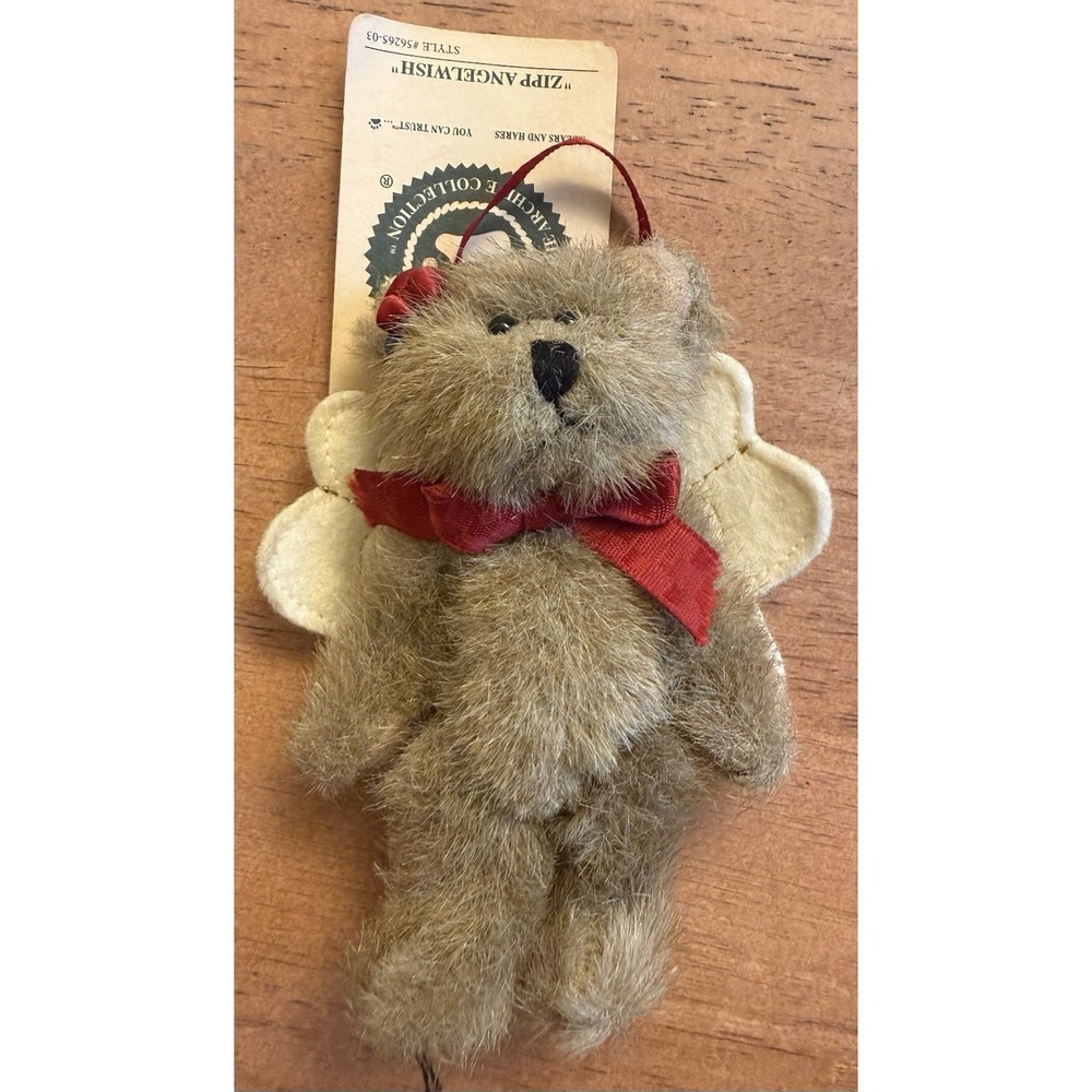 Boyd Bear ZIP Angelwish Bear w/ Holly Bow 4" Archive Collection Ornament Jointed
